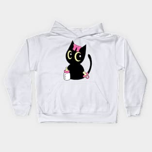 Cute black cat is a baby - girl Kids Hoodie